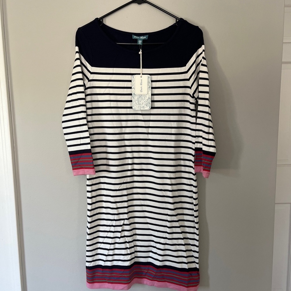Fleur Bleue Dress Sweatshirt Material Striped New Size Small Navy Blue Measures - Picture 2 of 6